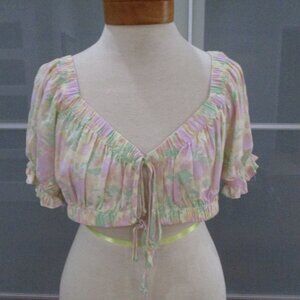 Wild Fable Ribbon Tie Off Shoulder Peasant Cropped Top